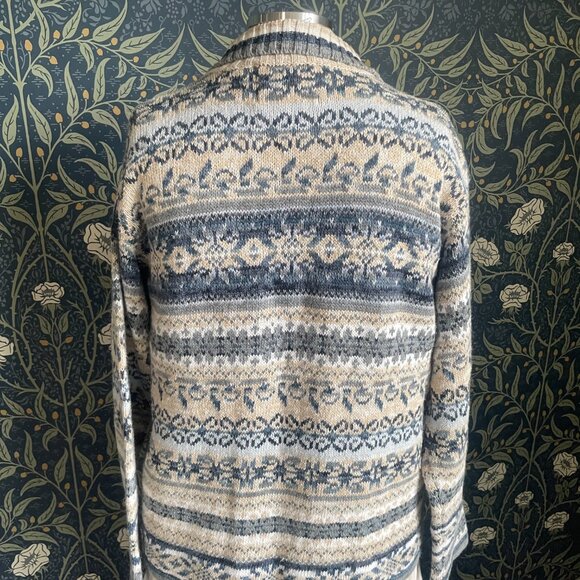 Vintage 90s Fair Isle Nordic Zip Up Cotton & Ramie Knit Cardigan - Picture 6 of 10